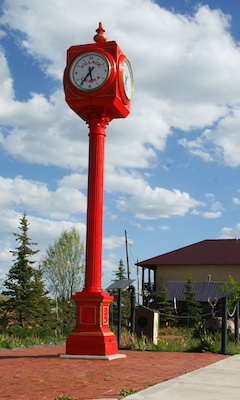 red 4 sided tower clock