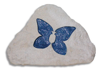 faux rock resin tee marker with butterfly logo