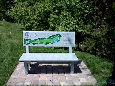 granite bench with hole layout carving