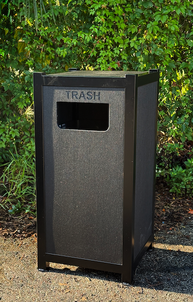 black ecolumber and aluminum trash
