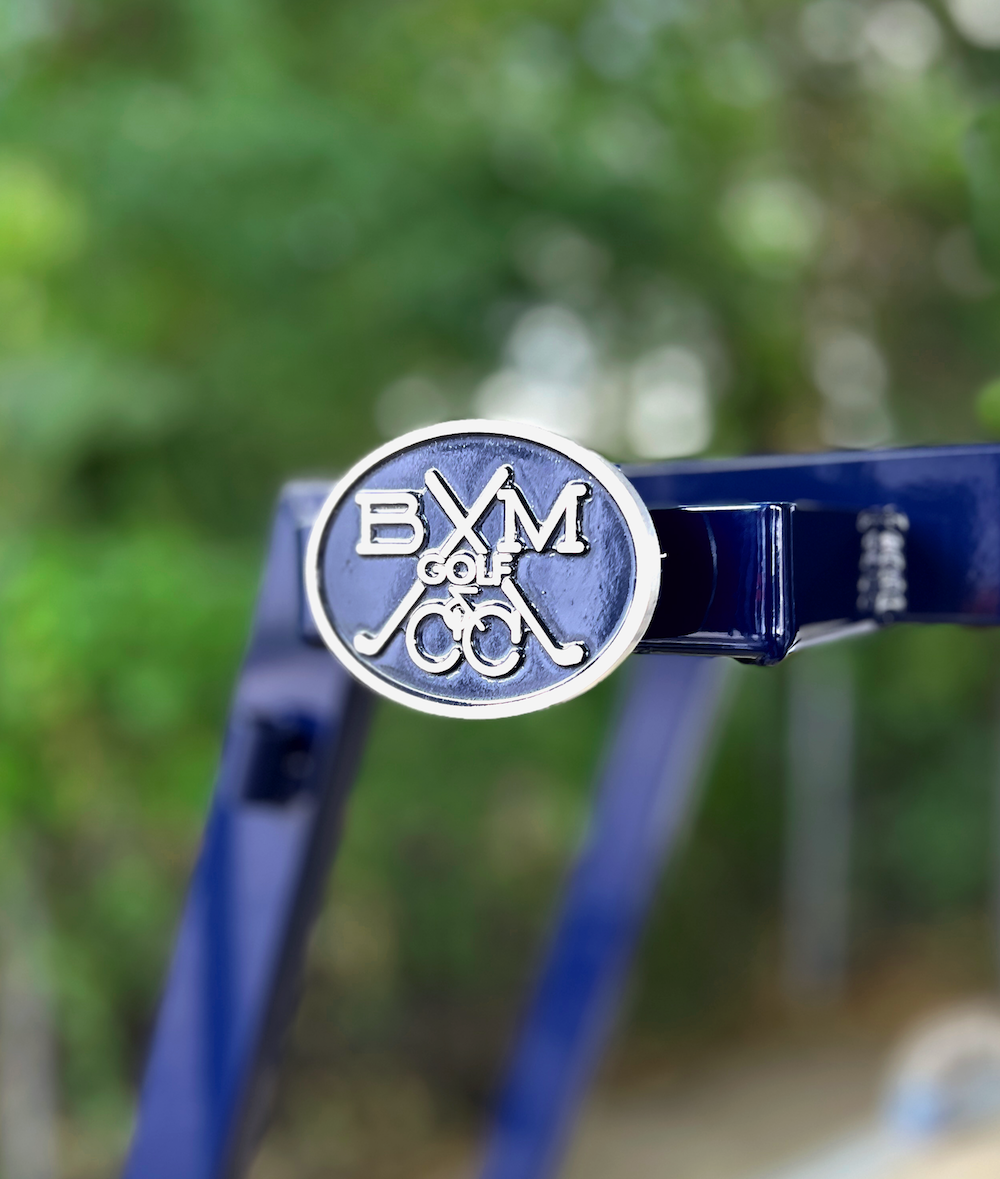 bagstand closeup aluminum  logo medallion