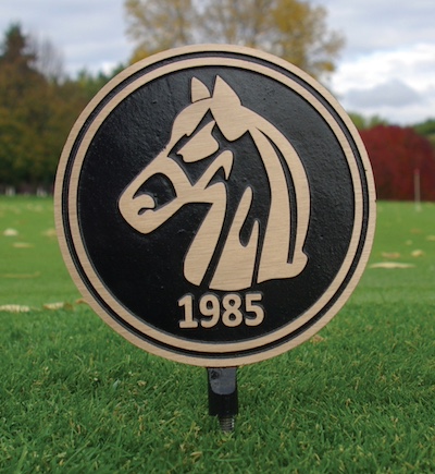 cast bronze spike horse tee marker