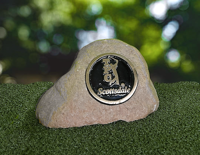 Parkast resin "fake rock" with cast metal inset