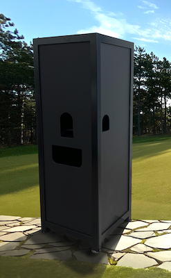 black metal frame water cooler with trash storage underneath