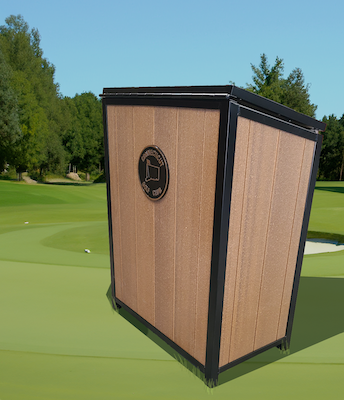 large metal frame starter podium with ecolumber wood panel