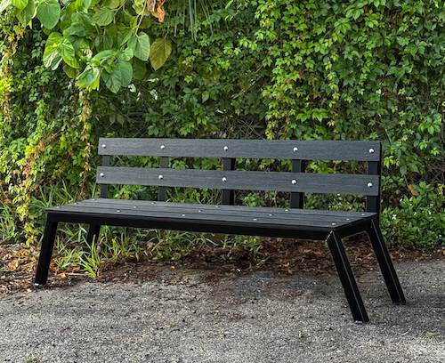 Black metal and eco lumber bench