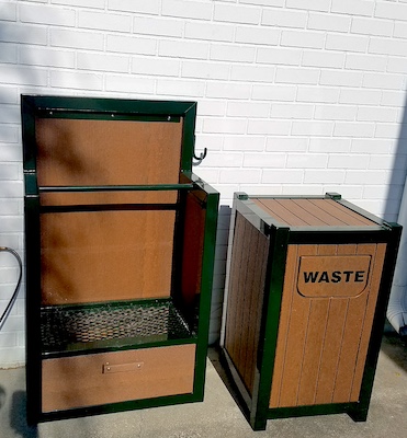 custom trash can and spike cleaner