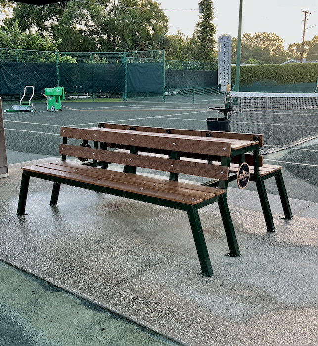 reverse picnic bench custom crafted for tennis courts