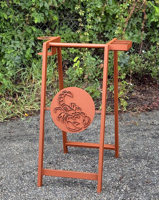 bagstand with cut metal branding