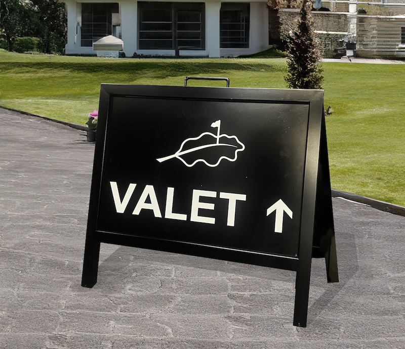 metal a frame style valet sign with vinyl logo & lettering