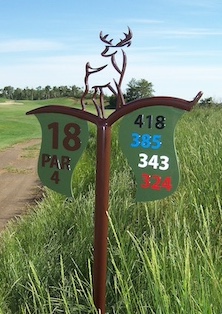 cut metal tee sign with deer logo